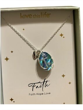 Love This Life Faith NWT.  Genuine Stone Cross Pendant Necklace. Fine Silve